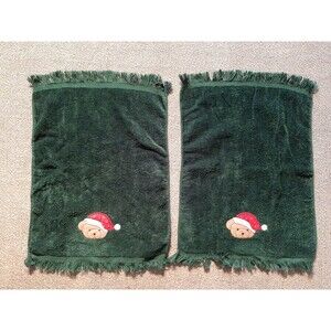 Set of 6 Vtg Embroidered Bath, Hand & Fingertip Christmas Towels w/ Teddy Bear